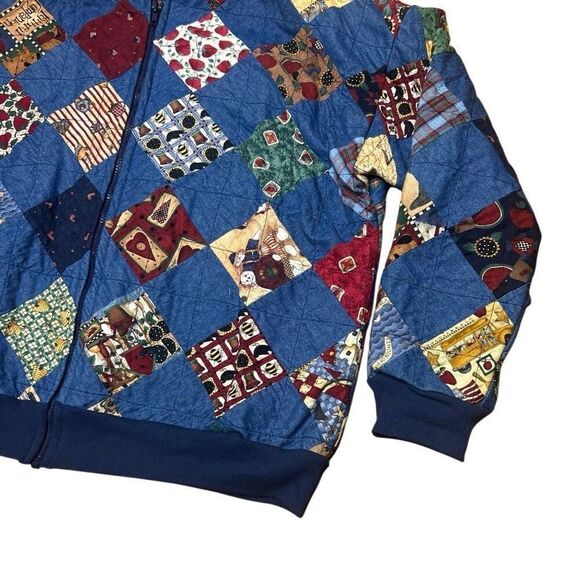 American Vintage 80s Handmade Quilt Patchwork Granny Bomber Jacket - Picture 2 of 5